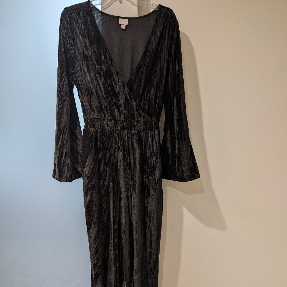 Black velvet long sleeved jumpsuit